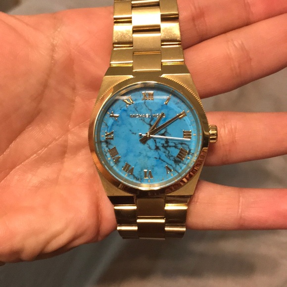 Michael Kors Blue Marble Gold Watch 